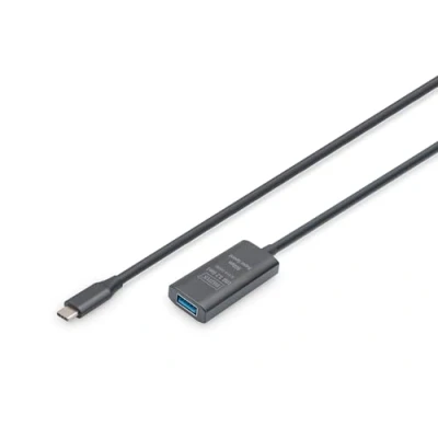 Abbildung von DIGITUS Aktives USB 3.2 Gen 1 Verlängerungskabel 5 m C Stecker auf A Buchse Repeater Kabel mit Plug &amp; Play Bis zu Gbit/s Stromversorgung über Schwarz