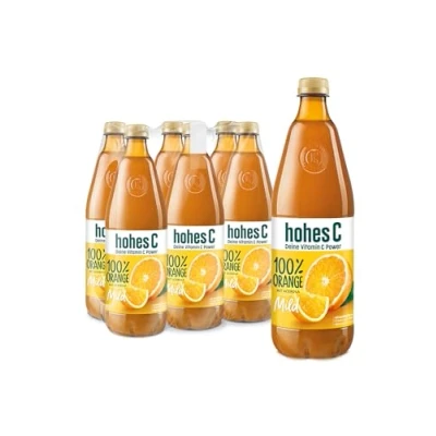 Abbildung von hohes C Milde Orange (6 x 1l), 100% Saft, Orangensaft, Vitamin C, ohne Zuckerzusatz laut Gesetz, weniger Säure, vegan, mit recyceltem PET