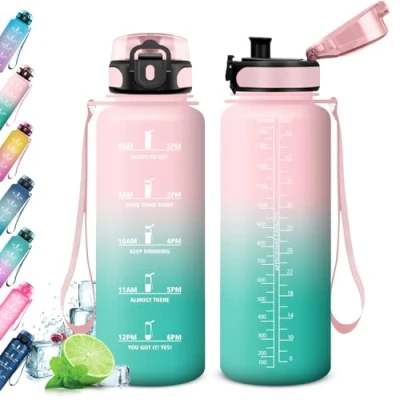 Abbildung von Fitness Trinkflasche 1.5L, Große Sport, Wasserflasche Auslaufsicher, Kohlensäure Geeignet, mit Zeitmarkierungen, Sportflasche für Erwachsener, Gym