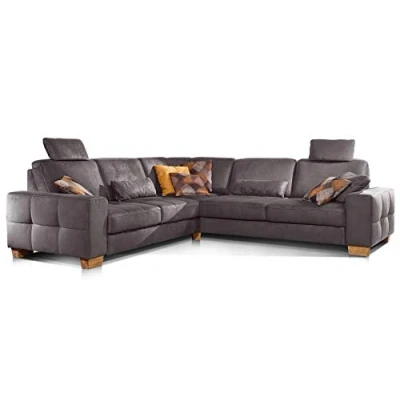 Abbildung von Cavadore Ecksofa Puccino mit Federkern, Bettfunktion, verstellbarer Rückenlehne und 2 Kopfstützen / Sofa gleichschenklig in L Form im Landhaus Design 276 x 86 271 cm Mikrofaser grau