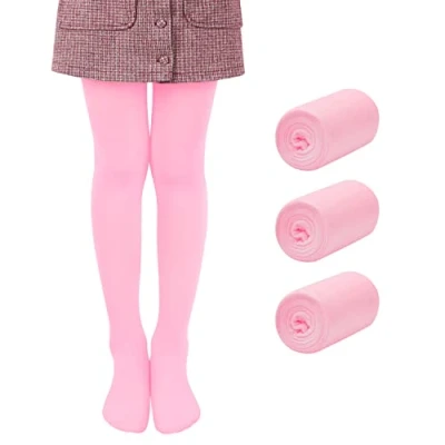 Abbildung von Libella 3er Pack Ballett Strumpfhose für Mädchen Tanzstrumpfhose mit Fuß 80 DEN Blickdicht Mikrofaser Farbig 27251 Pink 110 116