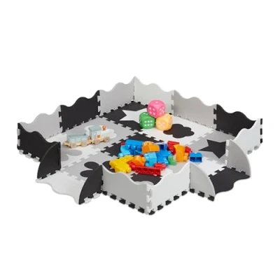 Abbildung von relaxdays Spielmatte 34 tlg. Puzzlematte mit Rand und Motiven, Grau
