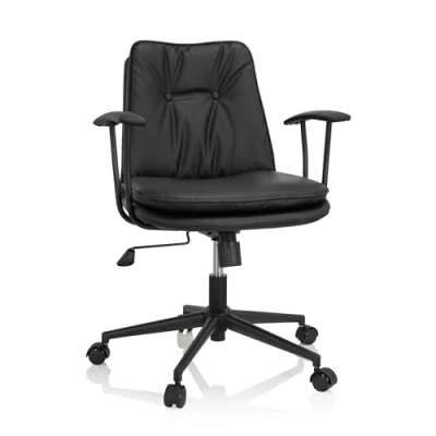 Abbildung von hjh Office 719222 Home Bürostuhl SMALLO Kunstleder Drehstuhl im Retro Look, Wippfunktion, gepolstert, Schwarz