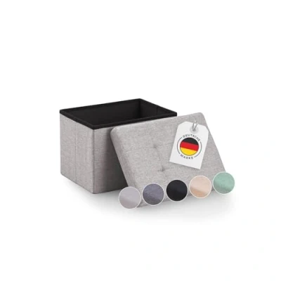 Abbildung von Blumtal Sitzbank mit Stauraum Truhenbank 41x31x31 cm kleine Sitztruhe Sitzwürfel Aufbewahrungsboxen klein Polsterhocker Sitz Hocker Hellgrau