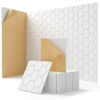 Abbildung von Akustikplatten Selbstklebend, 18 Stück Hohe Dichte Schallabsorber für Echos Absorbieren und Wanddekoration, Akustikpaneele, Tür Schallschutz (30x30x0.9cm)