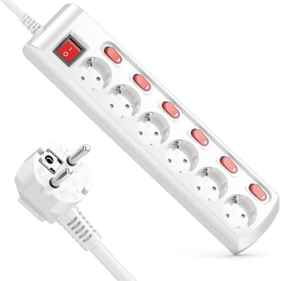 Abbildung von deleyCON 6 Fach Steckdosenleiste Einzeln Schaltbar 3,0m Kabel (6X EIN/Aus Schalter und 1x Hauptschalter) Strom Stromleiste Mehrfachsteckdose mit Kindersicherung Weiß