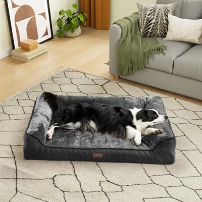 Abbildung von YITAHOME Hundebett Ergonomisches Hundesofa 106x80 cm Hundecouch weicher Flanell,Dichte seitliche Polsterung,Geeignet für Hunde mittlerer und großer Größe,waschbar rutschfest Hundebetten, grau