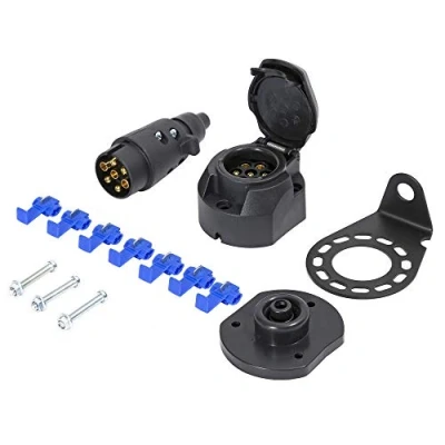 Abbildung von TAEUYYM Anhänger Stecker Steckdose 7 Polig und Metall Montagehalterungssatz, 12V Wasserdicht Mit Wasserdichtes Gummipad, Für LKW RV KFZ (Gummistiefel)