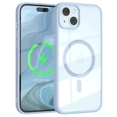 Abbildung von EAZY CASE Crystal TPU Hülle kompatibel mit iPhone 15 Plus Qi Charging, Silikon Kameraschutz, Slimcover, Handyhülle, Silikonhülle, Backcover, Durchsichtig, Transparent/Blau