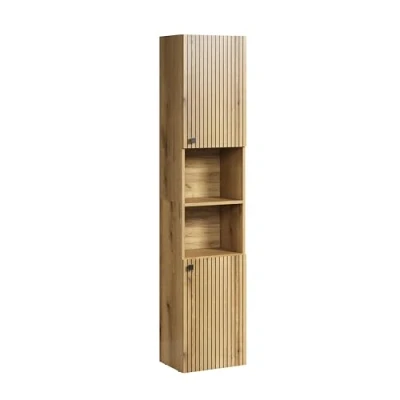 Abbildung von trendteam smart living Hochschrank Schrank Badezimmer PureBliss Aufbaumaß (BxHxT) 40 x 186 31 cm Farbe Evoke Eiche mit schwarzen Rillen 233710142