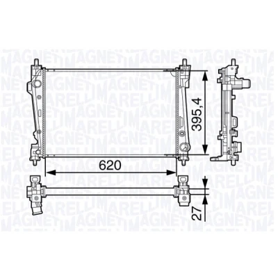Abbildung von MAGNETI MARELLI 350213131200 Kühler, Motorkühlung 620mm 398mm 26mm Kühlrippen gelötet ALFA ROMEO: Giulietta Schrägheck