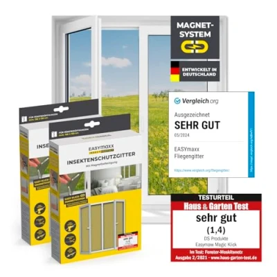 Abbildung von EASYmaxx Insektenschutz Fensterrahmen Fenster Fliegengitter schwarz, (2 St), Moskitonetz mit Magnetverschluss 150x130 cm