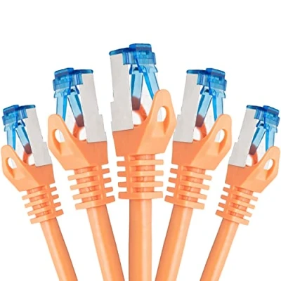 Abbildung von BIGtec 5 Stück 3m CAT.7 Gigabit Patchkabel Netzwerkkabel orange Kupferkabel Patch Ethernt LAN DSL Kabel CAT7 (RJ45, Cat 7, S/FTP PIMF) 3,00m