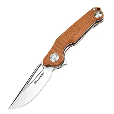 Abbildung von Harnds Time Scharfes Taschenmesser Einhandmesser Outdoor Survival Messer with 14C28N Klinge and G10 Griff (Braun)