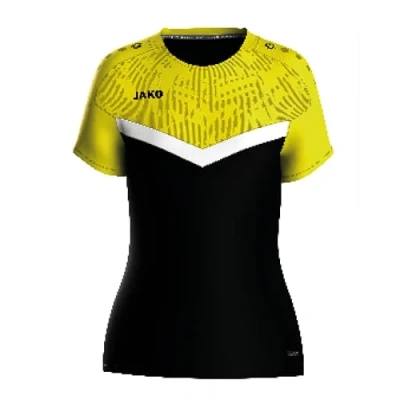 Abbildung von JAKO ICONIC T Shirt Schwarz, Soft Yellow, Gr.42 Funktionsshirt Damen Kurzarm, Nachhaltiges Sport aus 100% recyceltem Polyester, Feuchtigkeitstransportierend und atmungsaktiv