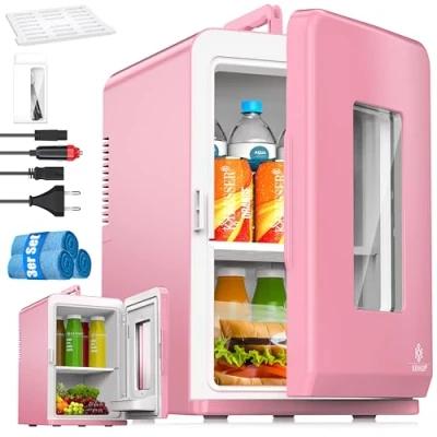 Abbildung von KESSER® 2in1 Mini Kühlschrank Kühlbox 15 Liter Kühl und Heizfunktion Tragbarer AC DC 220 240V/12V Steckdose Zigarettenanzünder Warmhaltebox Thermobox Auto Büros Zimmer Camping Garten Rosa