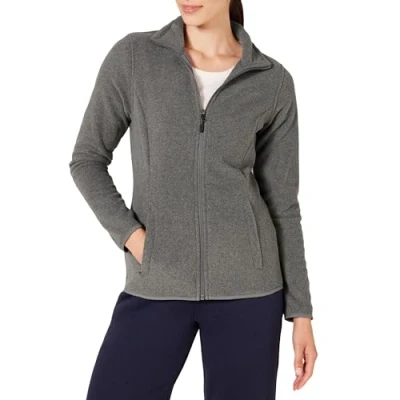 Abbildung von Amazon Essentials Damen Weiche Polarfleece Jacke mit durchgehendem Reißverschluss in klassischer Passform (erhältlich Übergrößen), Dunkelgrau Meliert, XL