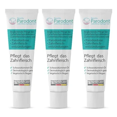 Abbildung von Parodont Zahnfleischpflege Gel 3 x 10ml Antibakteriell &amp; entzündungshemmend Vegan, mit Schwarzkümmel, reduziert Zahnfleischbluten Für Schwangere Kinder geeignet Dermatologisch getestet