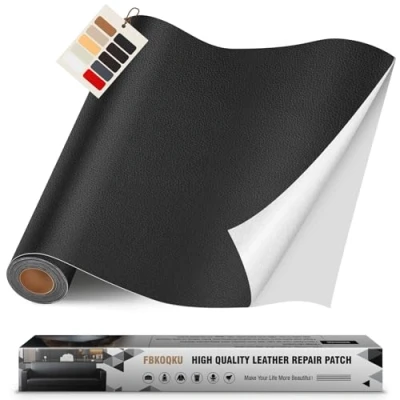 Abbildung von Leder kunstleder selbstklebend Schwarz, 40 x 200cm Reparatur set, Kit für Möbel, Sofa, Autositze, Taschen, und Renovierung(Schwarz)