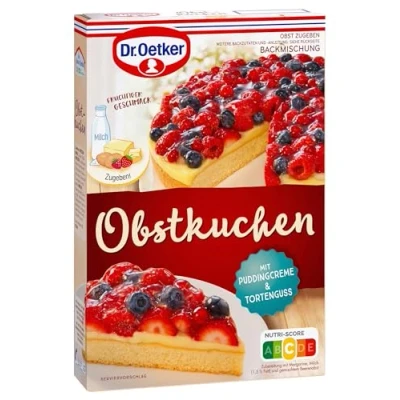 Abbildung von Dr. Oetker Obstkuchen Backmischung 6er Pack, für einen leckeren inklusive den Teig, Puddingcreme und Tortenguss (6 x 290g)