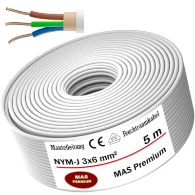 Abbildung von MAS Premium Feuchtraumkabel Stromkabel 5 200m Mantelleitung NYM J 3x1, 2,5 4 6 10 oder 5x1,5 16 Elektrokabel für feste Verlegung (NYM 3x6 mm², 5m)