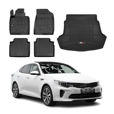 Abbildung von OMAC Fußmatten &amp; Kofferraumwanne Set kompatibel mit Kia Optima 2015 2020 Gummi Schwarz 5X