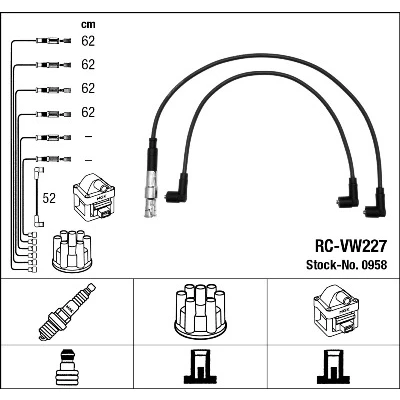 Abbildung von NGK 0958 Zündkabelsatz 5 VOLKSWAGEN: GOLF 3 Variant, 3, Passat B3/B4 Variant