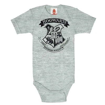 Abbildung von Logoshirt® Harry Potter I Hogwarts Logo schwarz Baby Body Print Kurzarm Kleinkind Mädchen &amp; Jungen grau Lizenziertes Originaldesign Größe 62/68