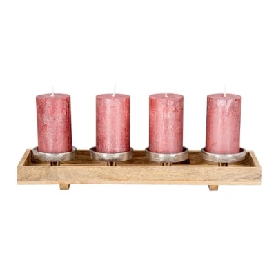 Abbildung von Levandeo® Adventskranz, Adventskranz Holz Lang L46cm Mango Weihnachtsdeko Kerzen Tablett