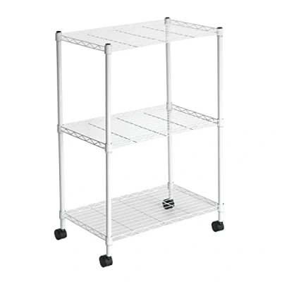Abbildung von Catter House Metallregal mit Gitter Klaus 80 56 x 35 cm, Weiß Rollen und 3 Etagen, belastbar bis 105 kg, einfache Montage Haken zum Aufhängen