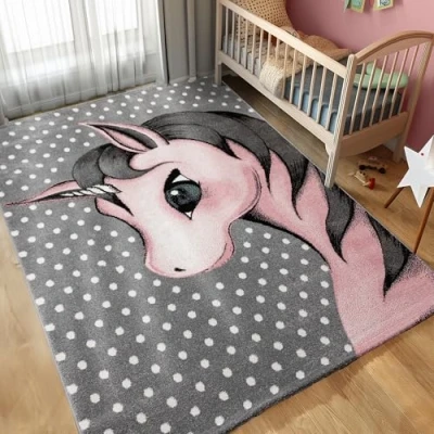 Abbildung von Kinderteppich Einhorn Design, Carpettex, Läufer, Höhe: 11 mm, Design Baby Teppich Kinderzimmer Pflegeleicht