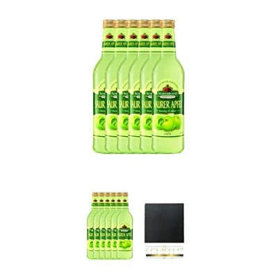 Abbildung von Nordbrand Saurer Apfel 16% 6 x 0,7 Liter + Schiefer Glasuntersetzer eckig ca. 9,5 cm Durchmesser