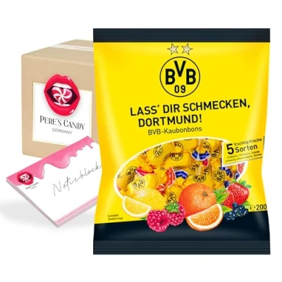 Abbildung von Fanartikel bvb Borussia Dortmund 1200g Kaubonbon süßigkeiten 3erPack (3x400g) von Pere&#039;s Candy® Box mit Geschenk