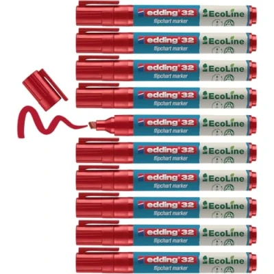 Abbildung von edding 25 Ecoline Permanentmarker rot 10 Stifte Rund Spitze 1 mm schnell trocknender Permanent Marker wasserfest, wischfest für Karton, Kunststoff, Holz, Metall Universalmarker