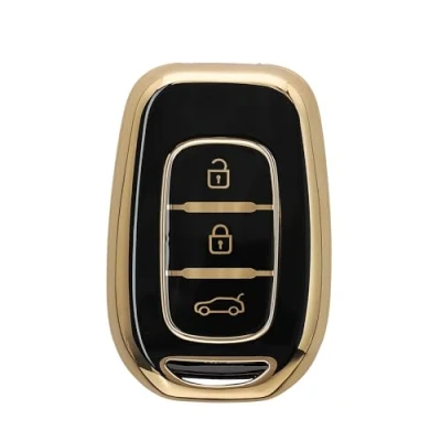 Abbildung von kwmobile Autoschlüssel Hülle kompatibel mit Renault 3 Tasten Dacia Sandero Stepway 2021 Schlüsselhülle Silikon Cover Schwarz Gold