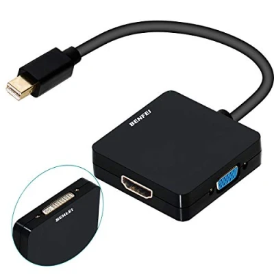 Abbildung von Mini DisplayPort auf HDMI VGA DVI Adapter, BENFEI 3 in 1 DP(Thunderbolt) Konverter Kompatibel mit Surface Pro 2 6, MacBook Air 2010 2017, 2015