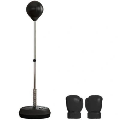 Abbildung von HOMCOM Punchingball Standbox Training Set (125,131,138,145cm höhenverstellbar, 1 tlg., mit paar Handschuhe Pump), Geeignet für Profis und Anfänger Schwarz