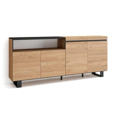Abbildung von Skraut Home Sideboard, Highboard Kommode, Komodenschrank 200x87x35cm 4 Türen Industriedesign Moderner Stil Eiche Schwarz