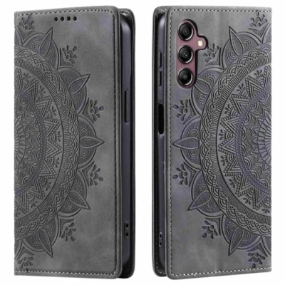 Abbildung von CoverKingz Handyhülle für Samsung Galaxy S24 FE Handytasche mit Kartenfach Phone Case Cover Handy Hülle klappbar Motiv Mandala Grau
