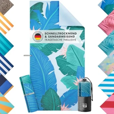 Abbildung von Blumtal Reisehandtuch Strandhandtuch 90x180 cm aus Mikrofaser kompakt &amp; schnelltrocknend, sandfrei mit Band Handtuch groß Wellen Muster