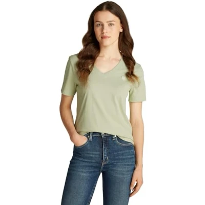Abbildung von Calvin Klein Jeans Damen CK Embro Badge V Neck Tee J20J222560 Kurzarm Strickoberteile, Grün (Celadon Green), XXS