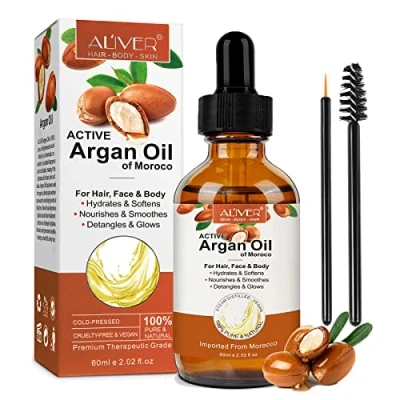 Abbildung von Arganöl Kaltgepresst für Haare,Gesicht &amp; Haut Haare BIO Kaltgepresst, Reparatur Beschädigtes Haar und Befeuchtet Trockenes Haar, 60ml