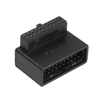 Abbildung von QIANRENON PH19A USB 3.0, 19/20 polig, 90 Grad Adapter, Stecker auf Buchse, L Drehung, rechtwinklige Buchse für Desktop Motherboard, interner Anschluss nach Oben abgewinkelt