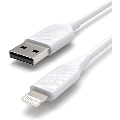 Abbildung von Amazon Basics Verbindungskabel USB A auf Lightning, MFi zertifiziertes Ladekabel, kompatibel mit Tablet für iPhone, weiß, 0.9 m, 2 Stück