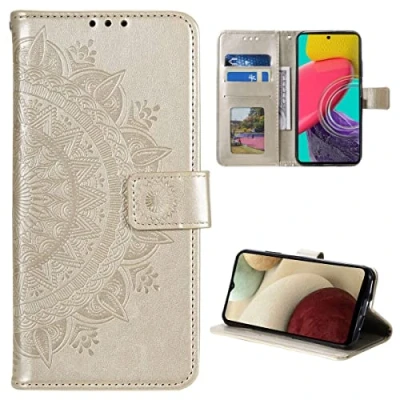 Abbildung von CoverKingz Handy Case kompatibel mit Samsung Galaxy M33 5G Cover Kartenfach Phonecase Smartphone Hülle klappbar Motiv Mandala Gold