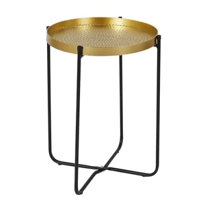 Abbildung von HOME DECO FACTORY Beistelltisch, Metall, Hammer, Alia, Durchmesser 35 cm, Goldfarben, Schwarz, 35x45x35