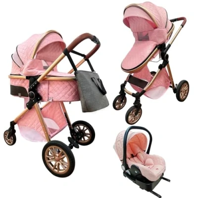 Abbildung von Lnhcrbs Kinderwagen 3 in 1,Kinderwagen Buggy Schlafkorb ist Faltbar,Kinderwagen Set Mit Autositz, Mumie Rucksack Regen Abdeckung Moskitonetz, 0 Jahre