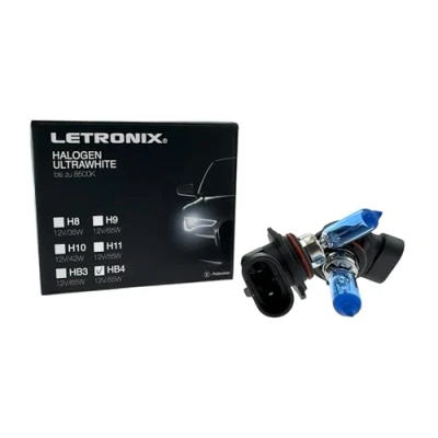 Abbildung von letronix Halogen Auto Lampen HB4 9006 12V 8500K Kalt Weiß Xenon Optik Gas Ultra White Look Birnen Lampe Abblendlicht Nebelscheinwerfer Fernlicht Kurvenlicht E Prüfzeichen (LED Optik) (HB4 55W)