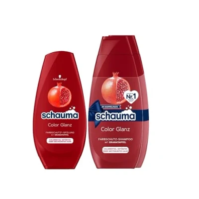 Abbildung von Schauma Schwarzkopf Farbschutz Shampoo Color Glanz 2er Pack (1x 2x400 ml), Haarshampoo pflegt coloriertes, getöntes oder gesträhntes Haar &amp; Spülung 250 ml) mit Granatapfel Extrakt