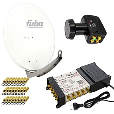 Abbildung von Premium X Satelliten Komplettanlage Fuba DAA 780 W Satellitenschüssel Alu Weiß 5/8 Multischalter Quattro LNB 24x F Stecker, 1 SAT 8 Teilnehmer